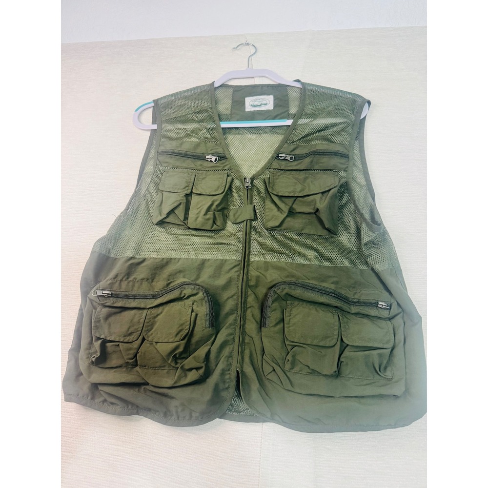 Vintage Woodland Creek Outdoor Gear Fishing Vest Olive Green Mesh Utility